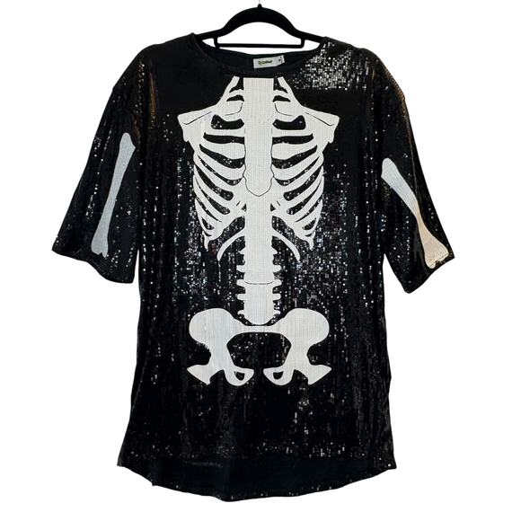 Tipsy Elves Sequined Skeleton Costume Dress Women's Medium Sparkly Halloween - Picture 2 of 8